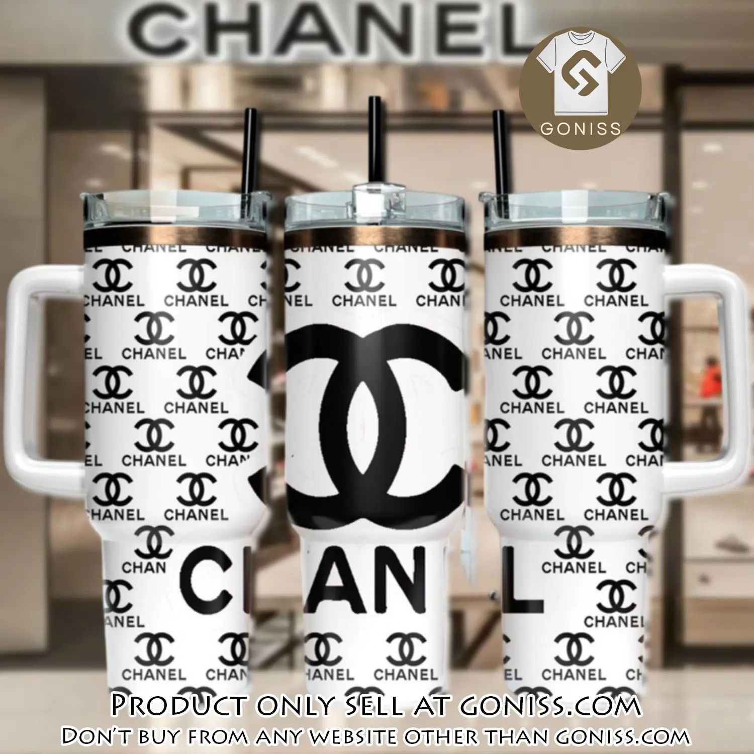 Black chanel logo 40oz stanley tumbler ktb1061 gn1038294